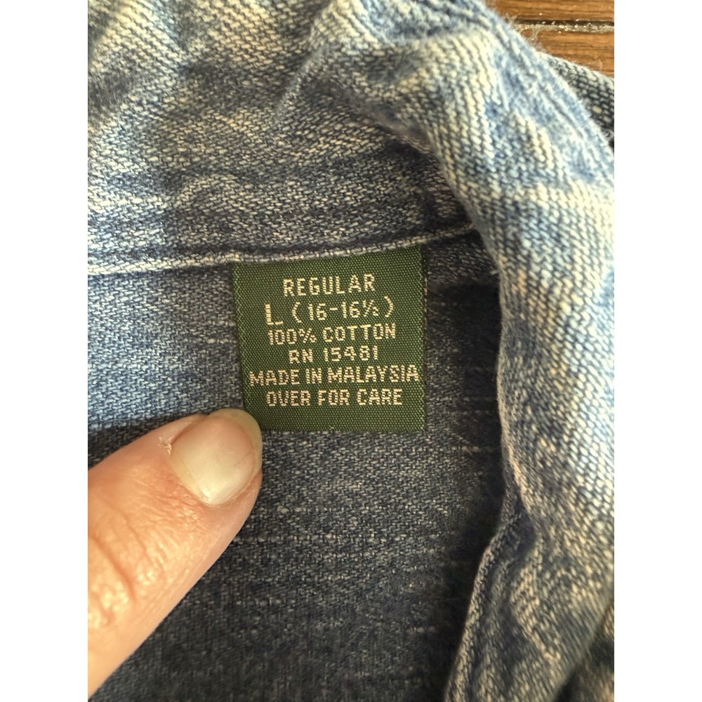 Vtg 90s Hunt Club blue denim jean shirt Long Sleeve Large 16-16 1/2 - Picture 5 of 6